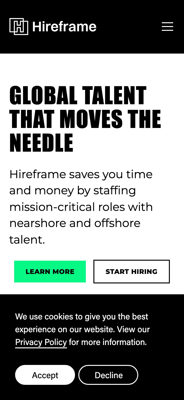 Hireframe — Móvil