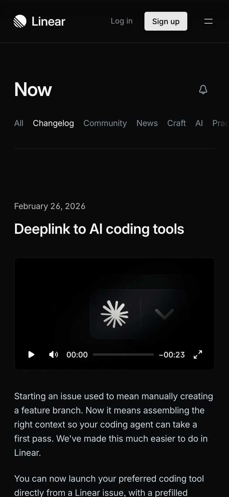 Linear Changelog — Mobile