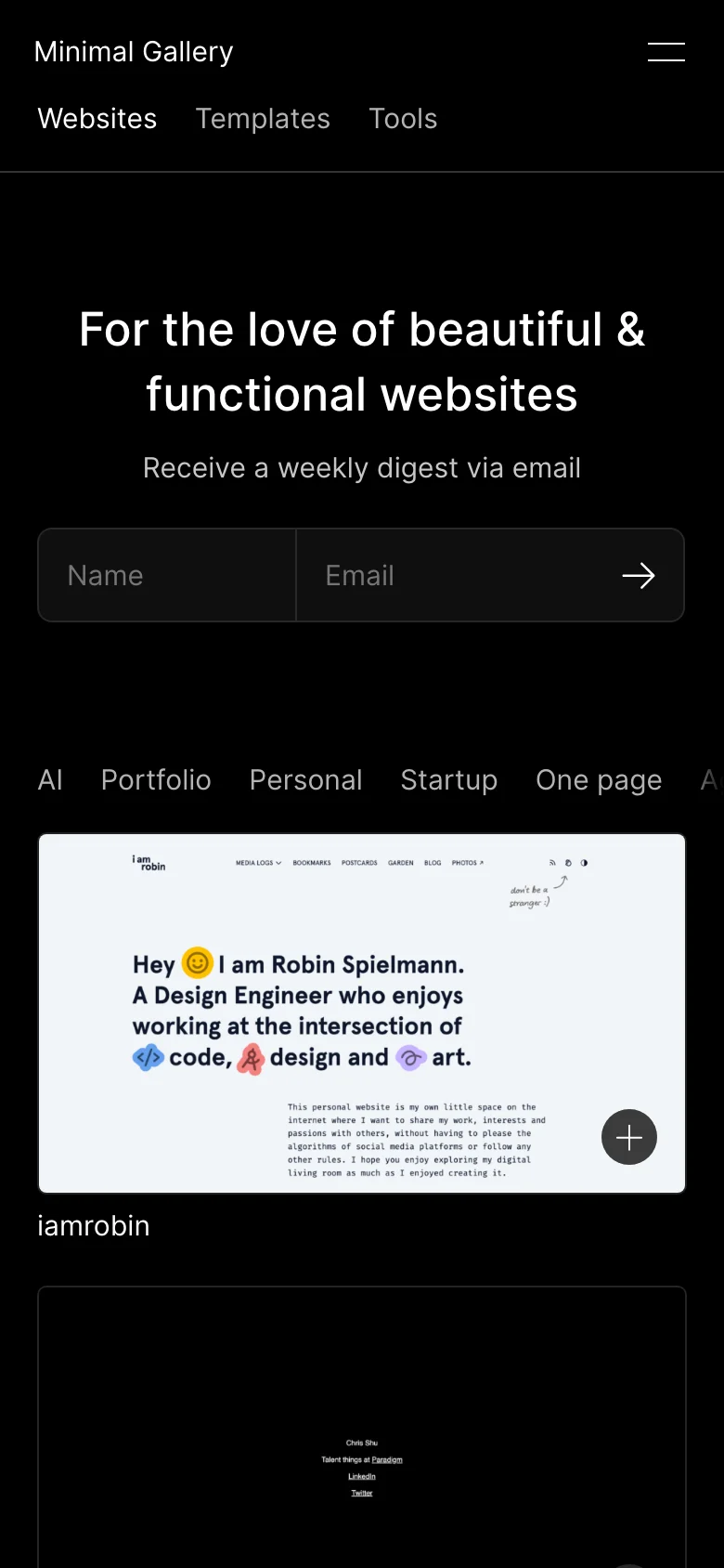 Minimal Gallery — Móvil