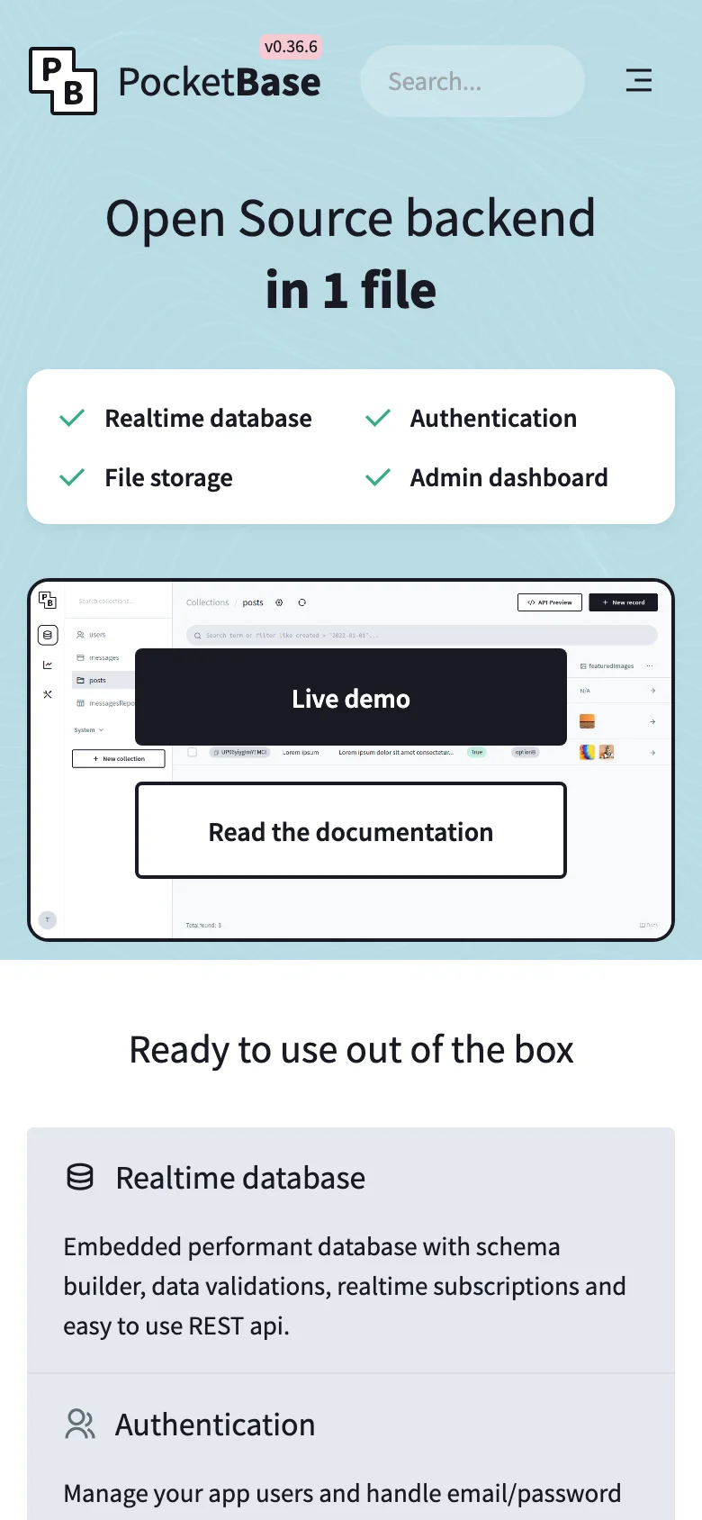 PocketBase — Móvil