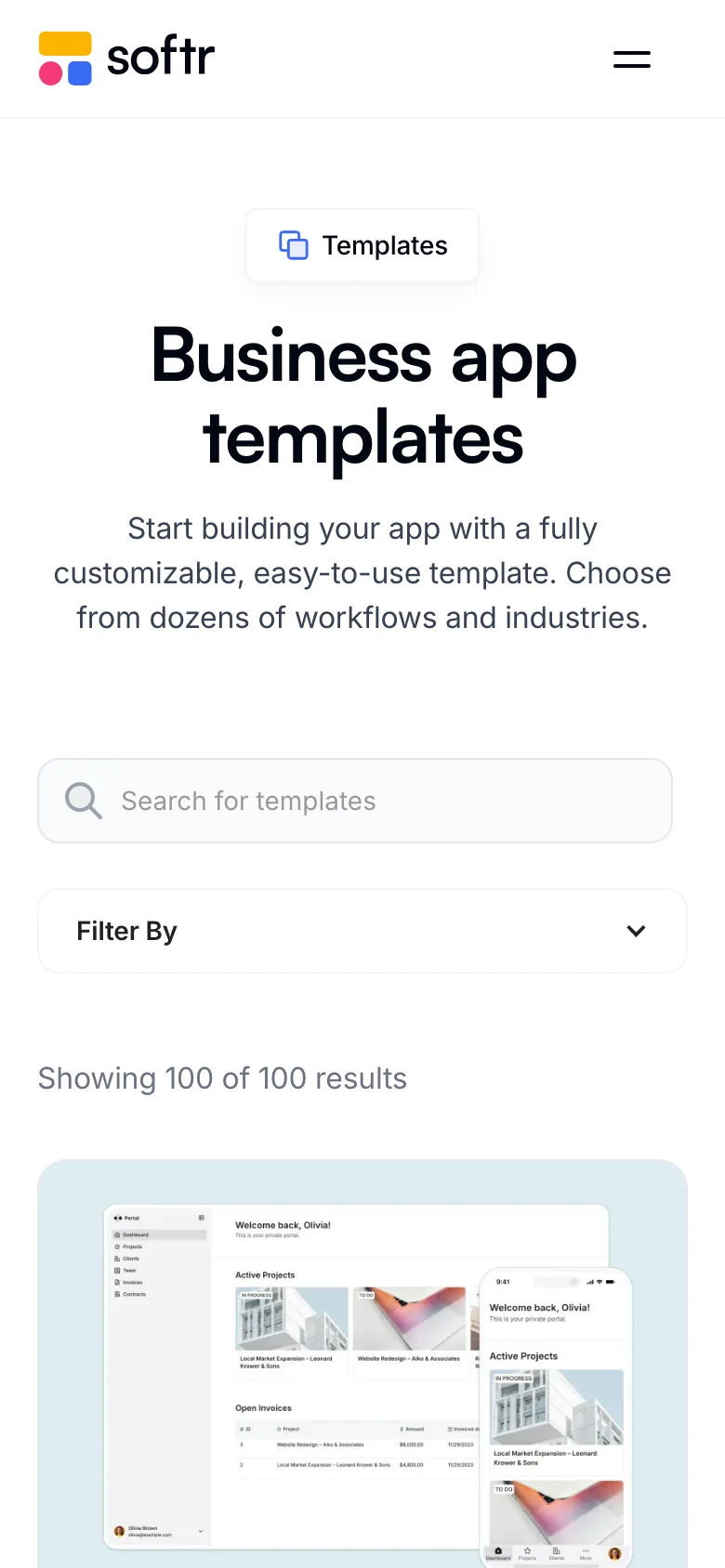 Softr Templates — Móvil
